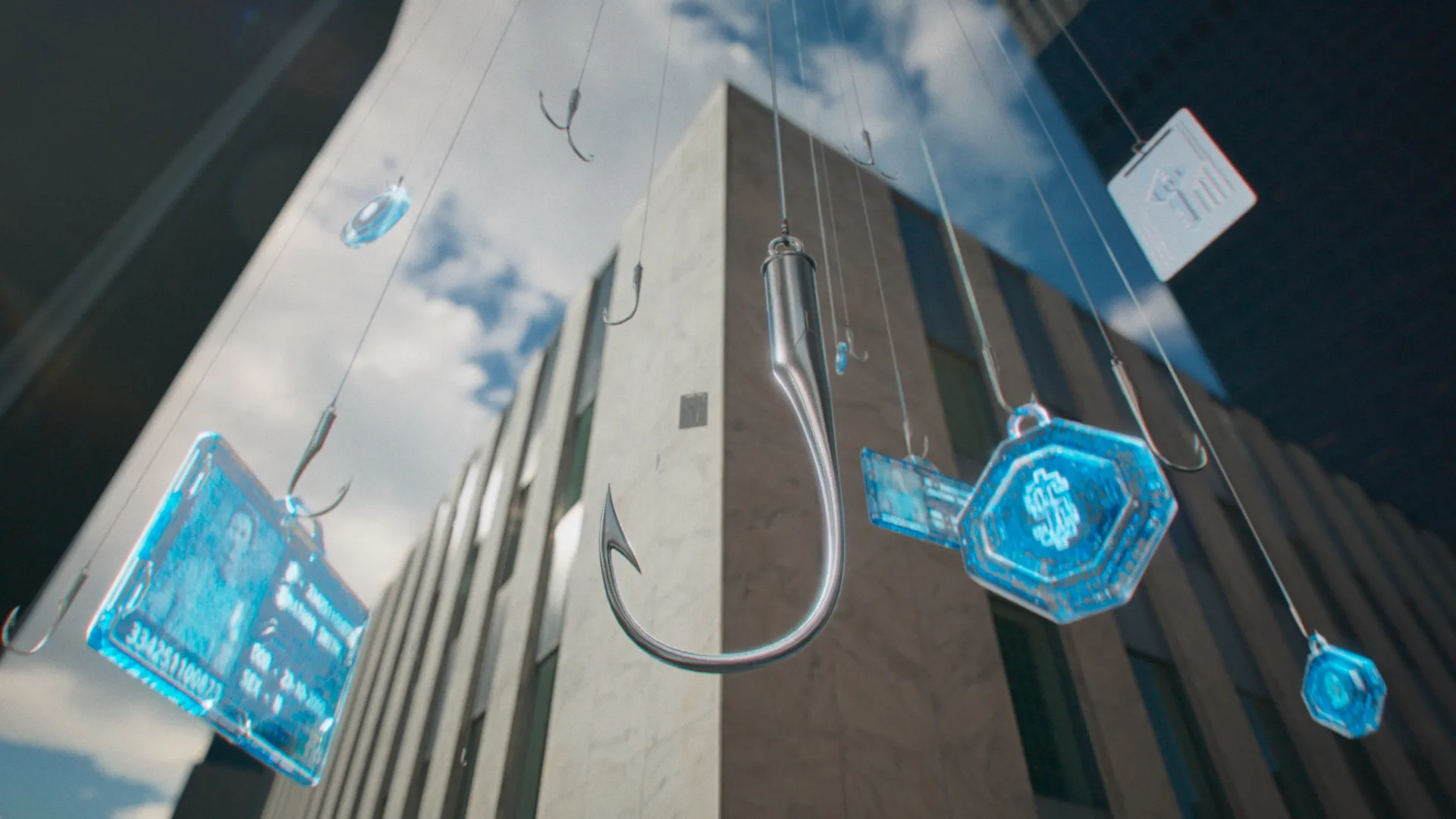 Representation of phishing attacks as giant hooks.